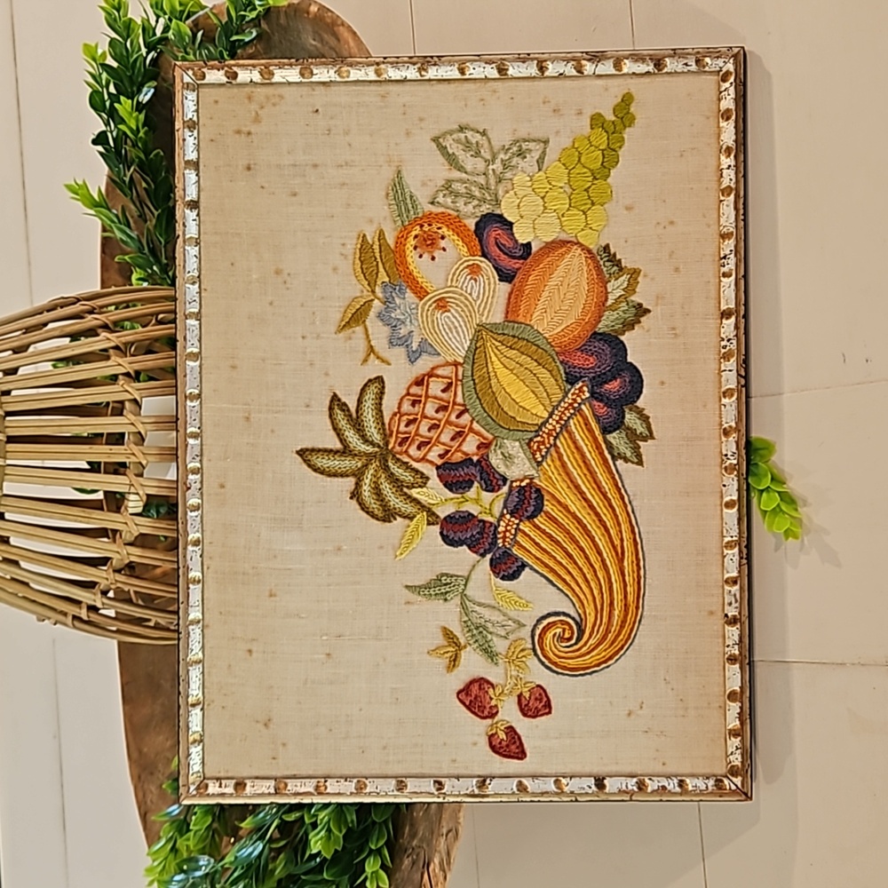 Vintage framed hand stitched cornucopia print